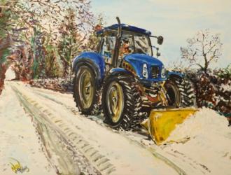 Meeting A Tractor Snow Plough From 4 Crossways by Ned Pamphilon